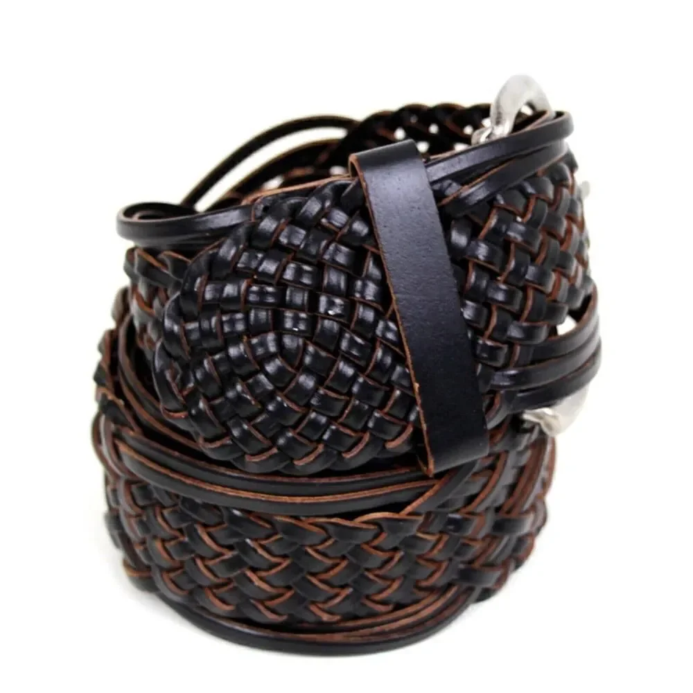 BRAIDED WOVEN BROWN BONDED LEATHER 2